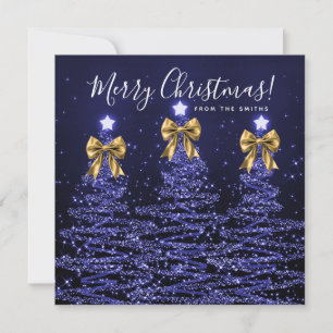 Cartes Pour Fêtes Annuelles Arbres de Noël Bleu Marine Fériés Salutation Or