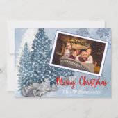 Cartes Pour Fêtes Annuelles Arbres de Noël Bleus Neige Avec Dentelle Photo (Devant)