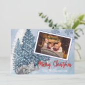 Cartes Pour Fêtes Annuelles Arbres de Noël Bleus Neige Avec Dentelle Photo (Debout devant)