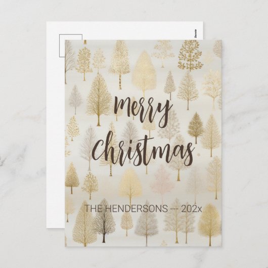 Cartes Pour Fêtes Annuelles Arbres de Noël en argent d'or (Devant / Derrière)