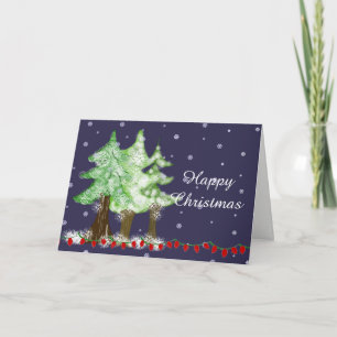 Cartes Pour Fêtes Annuelles Arbres de Noël enneigés par une nuit neigeuse