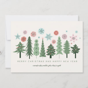 Cartes Pour Fêtes Annuelles Arbres de Noël et flocons de neige stylisés