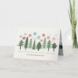 Cartes Pour Fêtes Annuelles Arbres de Noël et flocons de neige stylisés