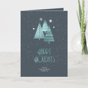 Cartes Pour Fêtes Annuelles Arbres de Noël Joyeuses Fêtes Turquoise ID863