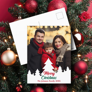 Cartes Pour Fêtes Annuelles Arbres de Noël modernes Famille Photo Rouge Vert