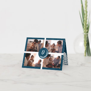 Cartes Pour Fêtes Annuelles Arbres de Noël neigeux Bleus 4-Photo pliés