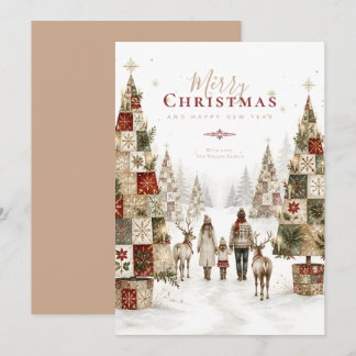Cartes Pour Fêtes Annuelles Arbres de Noël Patchwork Famille Hiver TMF26