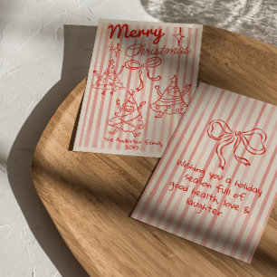 Cartes Pour Fêtes Annuelles Arbres de Noël Rouges Drôles Dessinés à la Main Ru