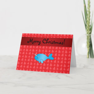 Cartes Pour Fêtes Annuelles Arbres de Noël rouges narwhal nommés personnalisés