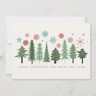 Cartes Pour Fêtes Annuelles Arbres de Noël stylisés et flocons de neige