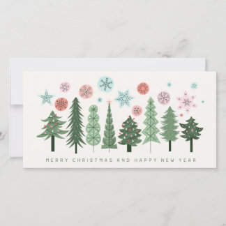 Cartes Pour Fêtes Annuelles Arbres de Noël stylisés et flocons de neige