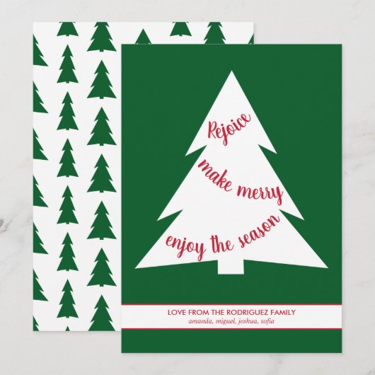 Cartes Pour Fêtes Annuelles Arbres de Noël verts modernes Script de vacances (Devant / Derrière)