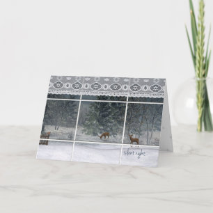 Cartes Pour Fêtes Annuelles arbres de nuit enneigés et cerfs regardant par la
