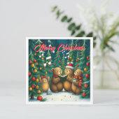 Cartes Pour Fêtes Annuelles Arbres de pin aquarelle élégants et tendance carol (Debout devant)