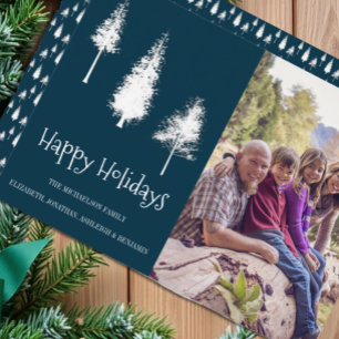 Cartes Pour Fêtes Annuelles Arbres d'hiver bleus de la Marine