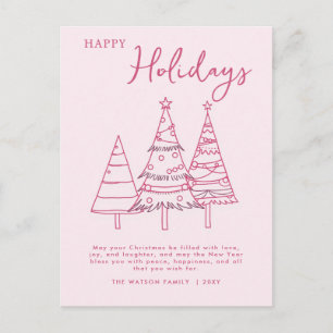 Cartes Pour Fêtes Annuelles Arbres roses dessinés à la main Doodle Fantaisie N