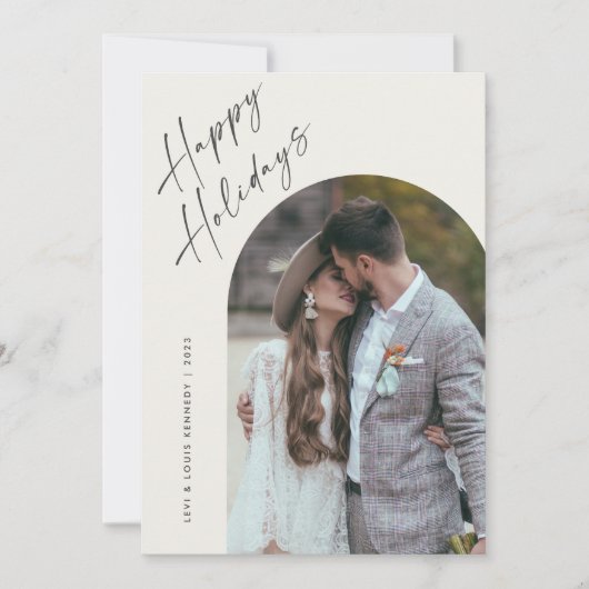 Cartes Pour Fêtes Annuelles Arc Boho Script Simple Heureux (Devant)