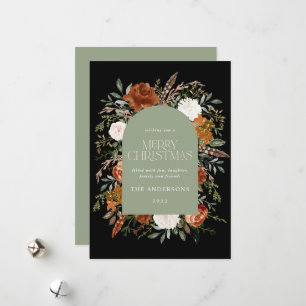 Cartes Pour Fêtes Annuelles Arc botanique élégant et fleuri vert Sage