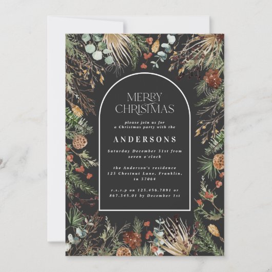 Cartes Pour Fêtes Annuelles Arc de Noël aquarelle botanique Noël Holi (Devant)