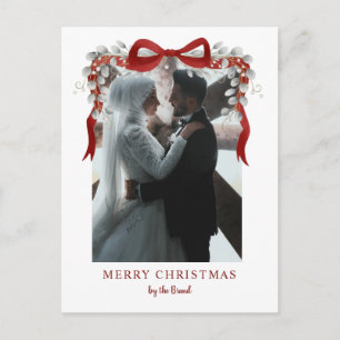 Cartes Pour Fêtes Annuelles Arc de Noël photo élégant ruban rouge et eucalyptu