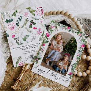 Cartes Pour Fêtes Annuelles Arc de verdure florale rose élégant 1 Photo