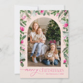 Cartes Pour Fêtes Annuelles Arc de verdure rose vif Noel 1 Photo (Devant)