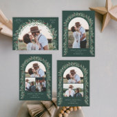 Cartes Pour Fêtes Annuelles Arc de verdure Script moderne 3 Photo Noël