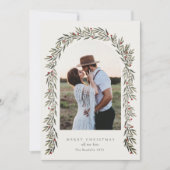 Cartes Pour Fêtes Annuelles Arc de verdure Script moderne Photo Noël (Devant)