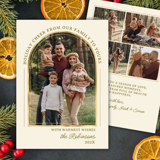 Cartes Pour Fêtes Annuelles Arc d'or moderne élégant photo Noël heureux