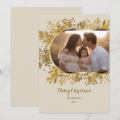 Cartes Pour Fêtes Annuelles Arc d'or vert moderne Script photo Noël (Devant / Derrière)