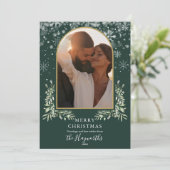 Cartes Pour Fêtes Annuelles Arc d'or vert Script photo Noël (Debout devant)