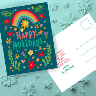 Cartes Pour Fêtes Annuelles Arc-en-ciel Cute floral dessiné à la main coloré