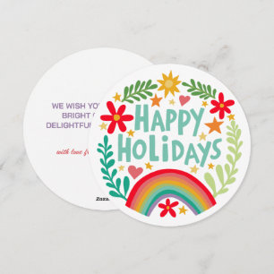 Cartes Pour Fêtes Annuelles Arc-en-ciel mignon à main coloré rond