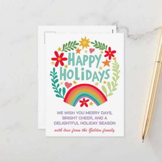 Cartes Pour Fêtes Annuelles Arc-en-ciel mignon teint à la main (Devant/Arrière en situation)