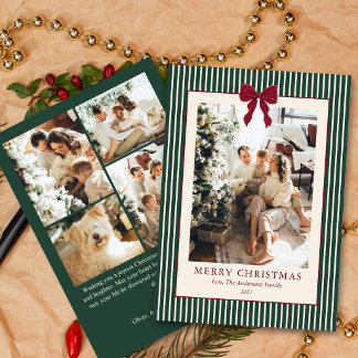 Cartes Pour Fêtes Annuelles Arc en Ciel Rouge Élégant Rayures Vertes Noël 5 Ph