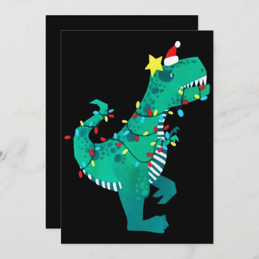 Cartes Pour Fêtes Annuelles Arc-en-ciel vert Dinosaure Rugissement Noël Hiver (Devant / Derrière)