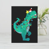 Cartes Pour Fêtes Annuelles Arc-en-ciel vert Dinosaure Rugissement Noël Hiver (Debout devant)