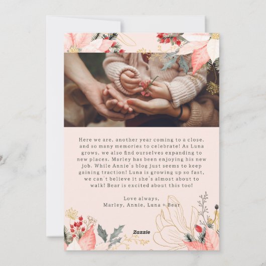 Cartes Pour Fêtes Annuelles Arc Floral d'hiver Joyeux Quatre photos Noël (Dos)