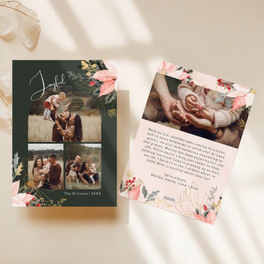 Cartes Pour Fêtes Annuelles Arc Floral d'hiver Joyeux Quatre photos Noël