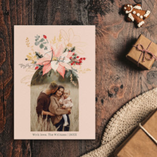 Cartes Pour Fêtes Annuelles Arc Floral d'hiver moderne Joyeux rose deux photos