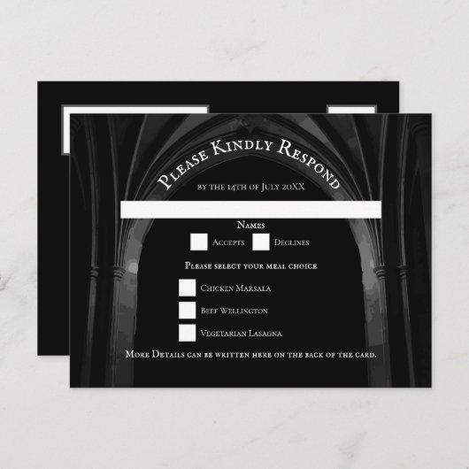 Cartes Pour Fêtes Annuelles Arc gothique Mariage élégant Noir et Blanc foncé (Devant / Derrière)