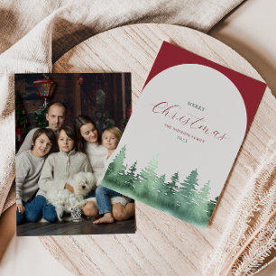 Cartes Pour Fêtes Annuelles Arc gris Vert Forêt sauvage Arbres de Noël