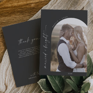 Cartes Pour Fêtes Annuelles Arc moderne Boho Gris marié et Merci lumineux