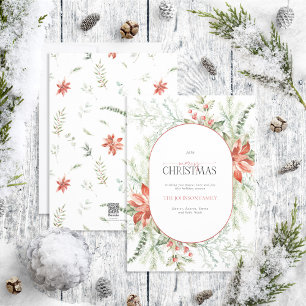 Cartes Pour Fêtes Annuelles Arc moderne Poinsettia Berry Joyeux Noël