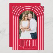 Cartes Pour Fêtes Annuelles Arc moderne rouge et blanc 2 photos (Devant / Derrière)