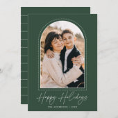 Cartes Pour Fêtes Annuelles Arc neigeux Vert Joyeux Vacances Photo (Devant / Derrière)