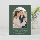 Cartes Pour Fêtes Annuelles Arc neigeux Vert Joyeux Vacances Photo (Debout devant)