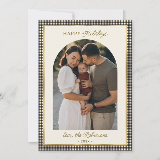Cartes Pour Fêtes Annuelles Arc Noir Rétro Plaid Photo Noël Joyeux (Devant)
