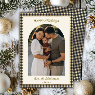 Cartes Pour Fêtes Annuelles Arc Noir Rétro Plaid Photo Noël Joyeux