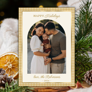 Cartes Pour Fêtes Annuelles Arc Plaid Retro or photo Noël Joyeux